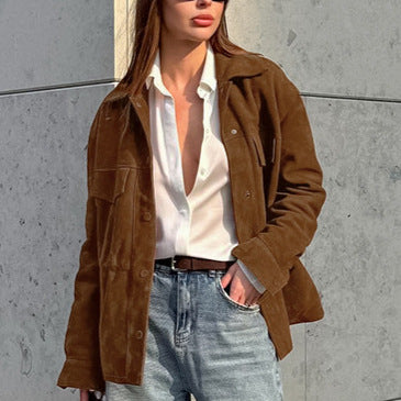 Relaxed suede jacket for women with drawstring waist and practical pockets Lune London