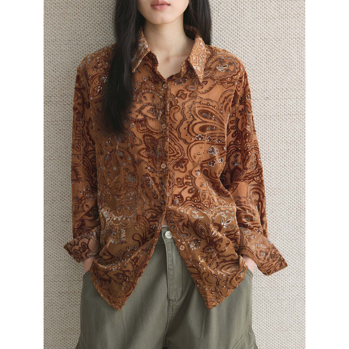 Ladies Embroidered Velvet Blouse with Paisley Pattern and Sequins Amarae