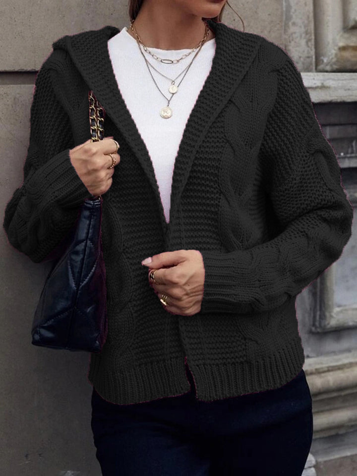 Chunky knit jacket for women with hood and relief pattern Lune London