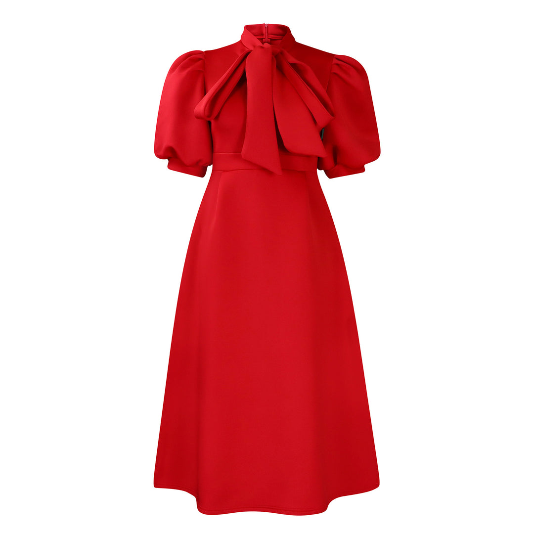 Midi dress for women with an elegant bow and puff sleeves Lune London