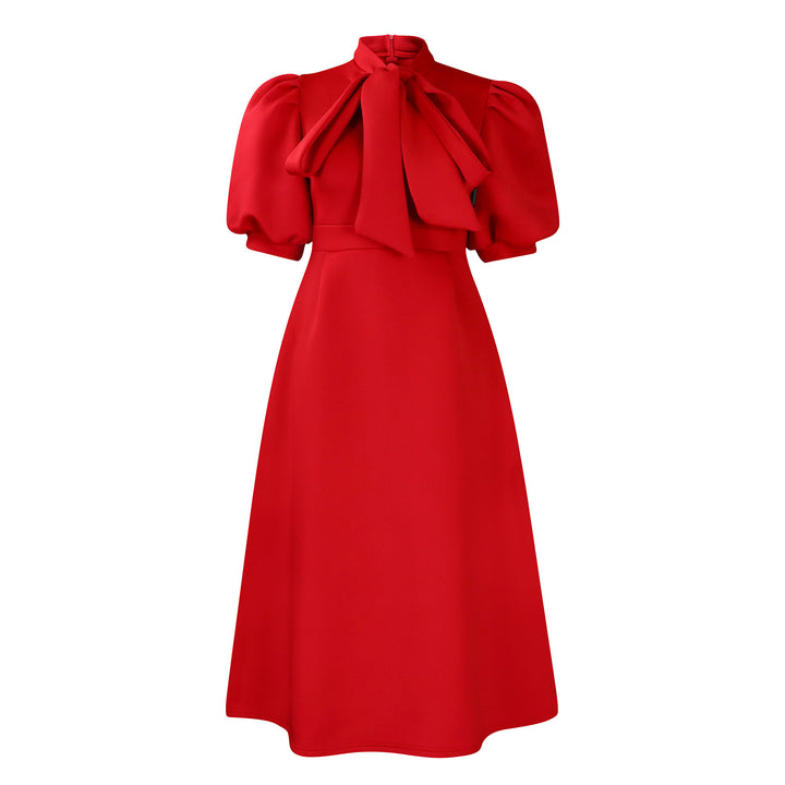 Midi dress for women with an elegant bow and puff sleeves Lune London