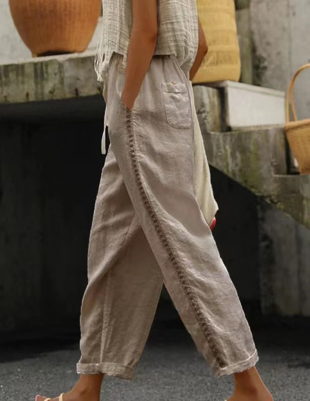 Casual linen pants for women with side button detail Lune London