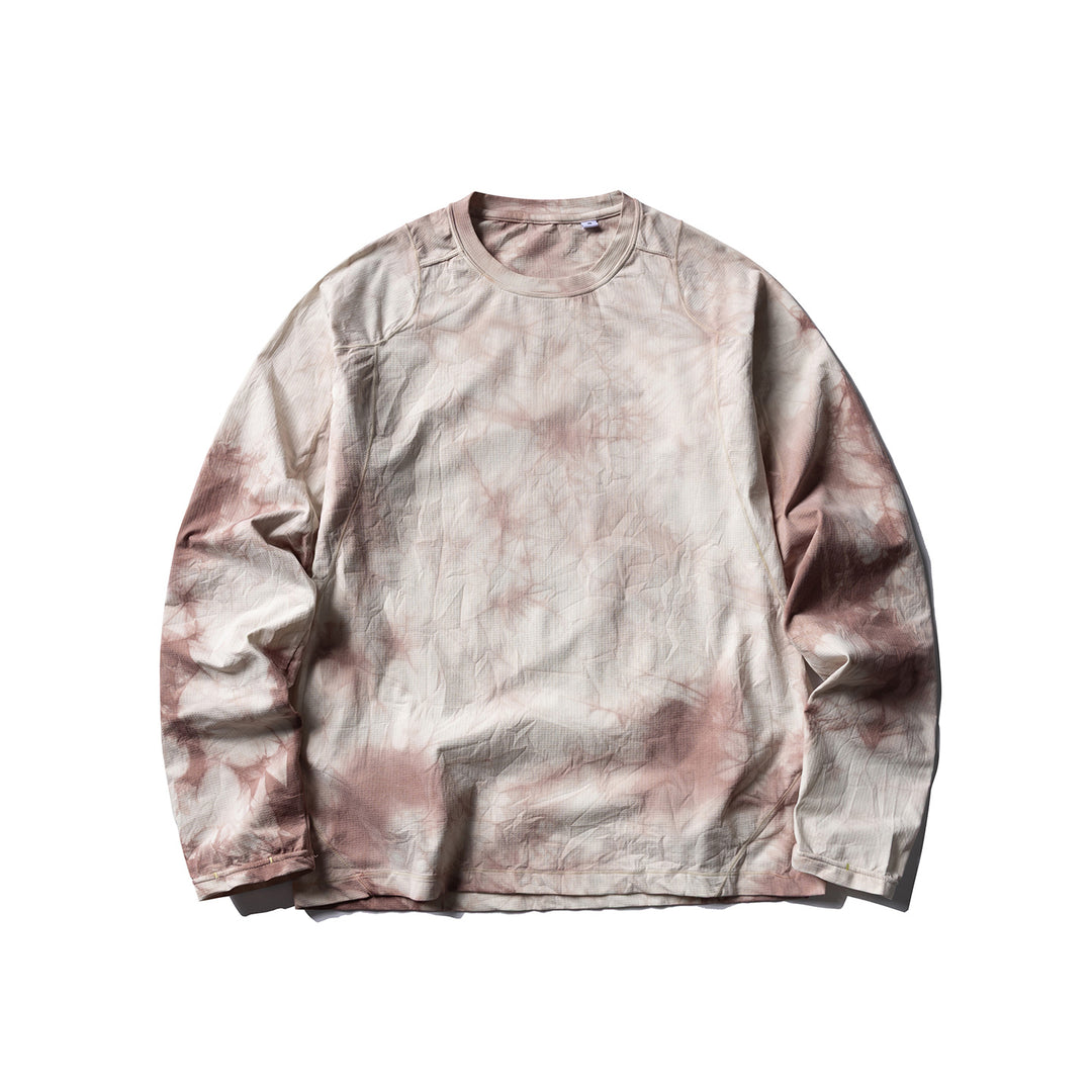 Unisex Long Sleeve Sweatshirt with Round Neck, Tie-Dye Texture and Relaxed Fit