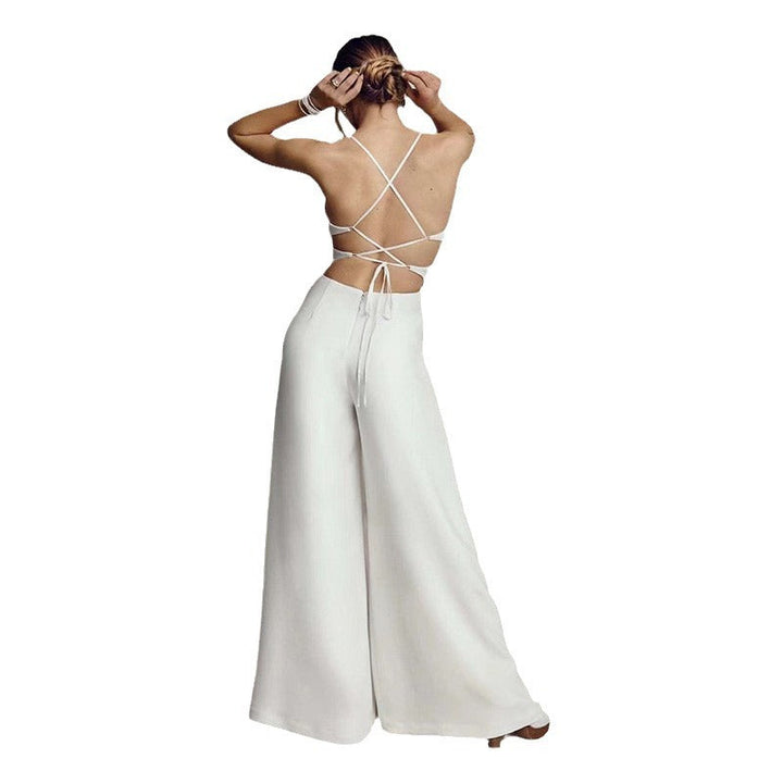 Women's Jumpsuit with Elegant V-Neck and Flowing Leg Lune London