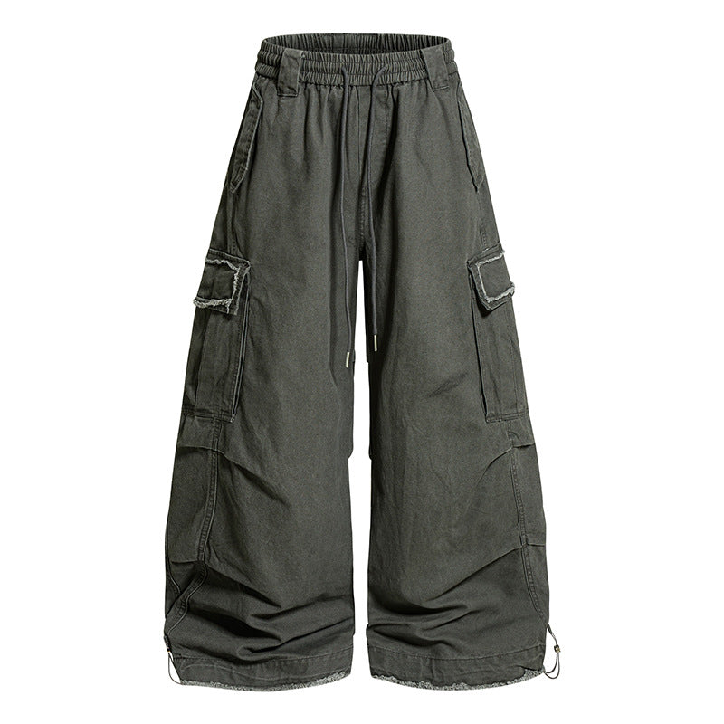 Women's Wide Cargo Pants with Elastic Waistband, Cargo Pockets, and Adjustable Hem Amarae