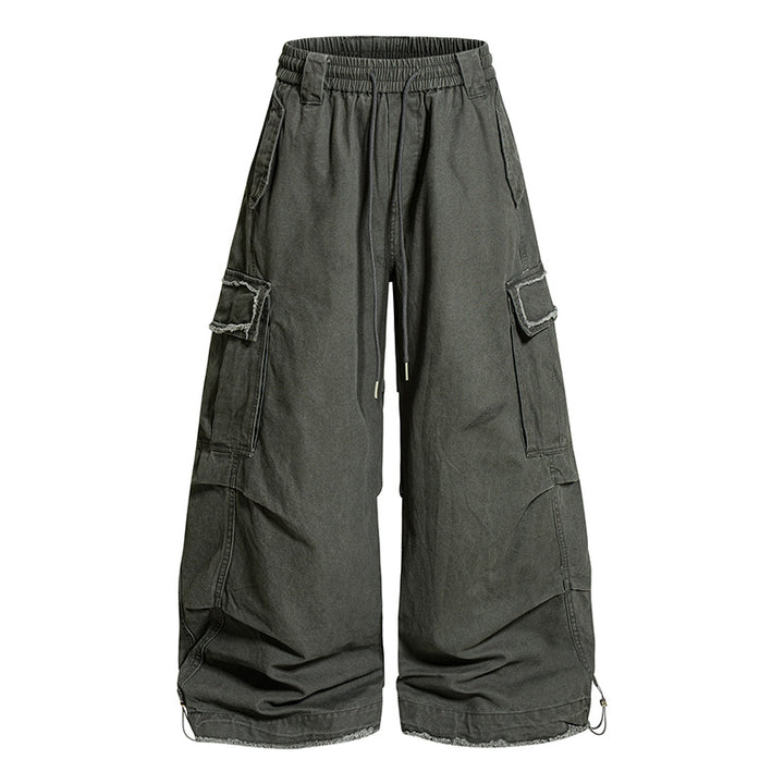 Women's Wide Cargo Pants with Elastic Waistband, Cargo Pockets, and Adjustable Hem Amarae