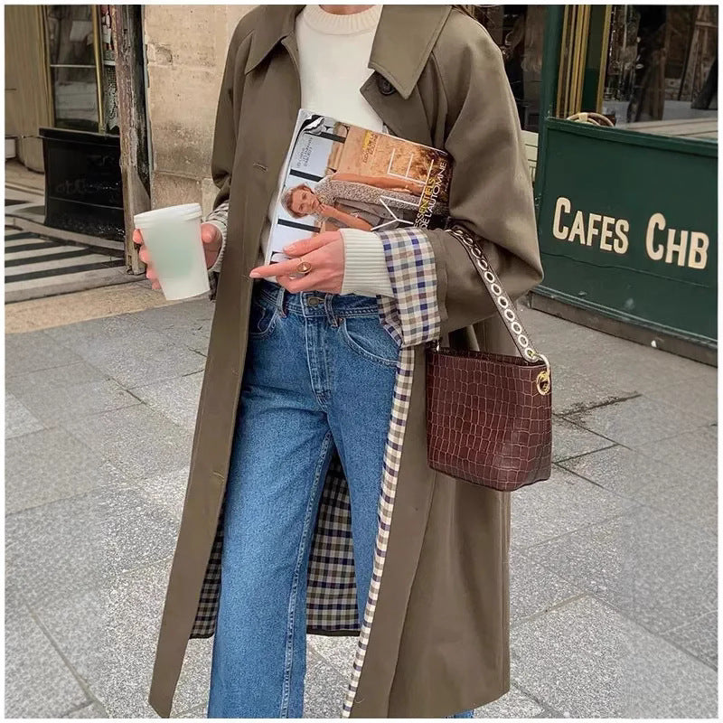 Oversized checkered pattern trench coat for ladies Amarae