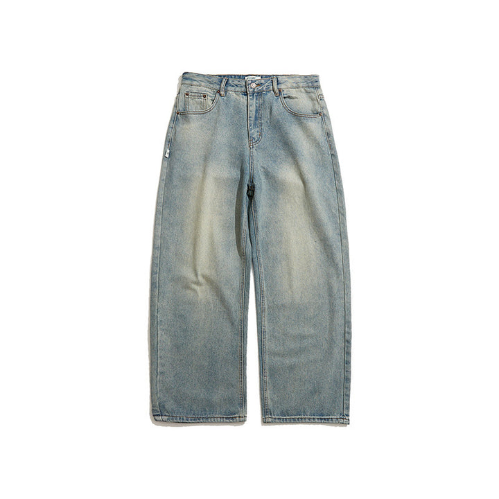 Men's Wide Cropped Baggy Jeans with High Waist and Vintage Wash Amarae