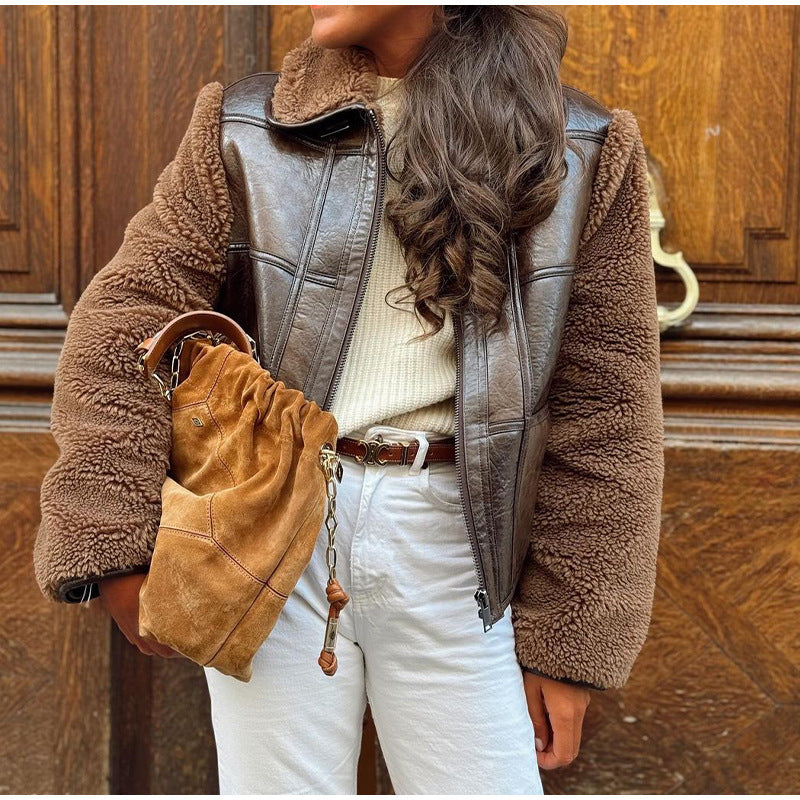 Ladies Oversized Chic Style Synthetic Leather Jacket