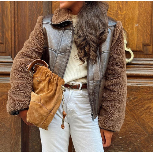 Ladies Oversized Chic Style Synthetic Leather Jacket