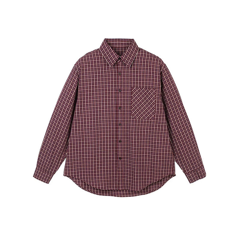 Men's Oversize Checkered Shirt with Rounded Hem and Diagonal Breast Pocket Detail Amarae