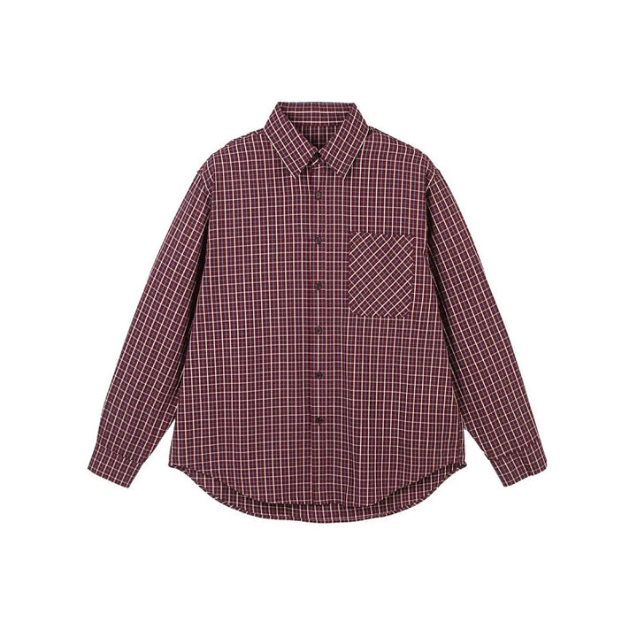 Men's Oversize Checkered Shirt with Rounded Hem and Diagonal Breast Pocket Detail Amarae
