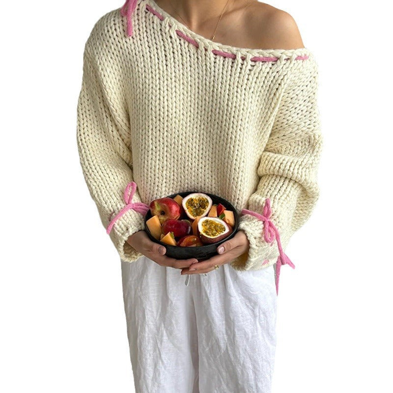 Chunky knit sweater for women with a casual off-the-shoulder design Lune London