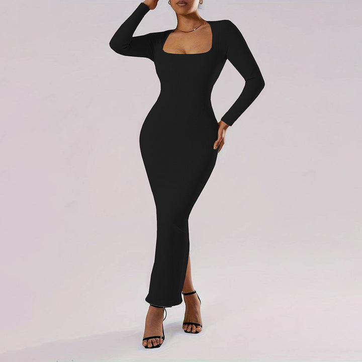 Robe maxi à manches longues pour femmes avec décolleté profond et coupe flatteuse pour la silhouette Chic & Stil