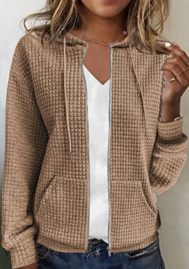 Veste à capuche en texture gaufrée décontractée pour femmes Chic & Stil