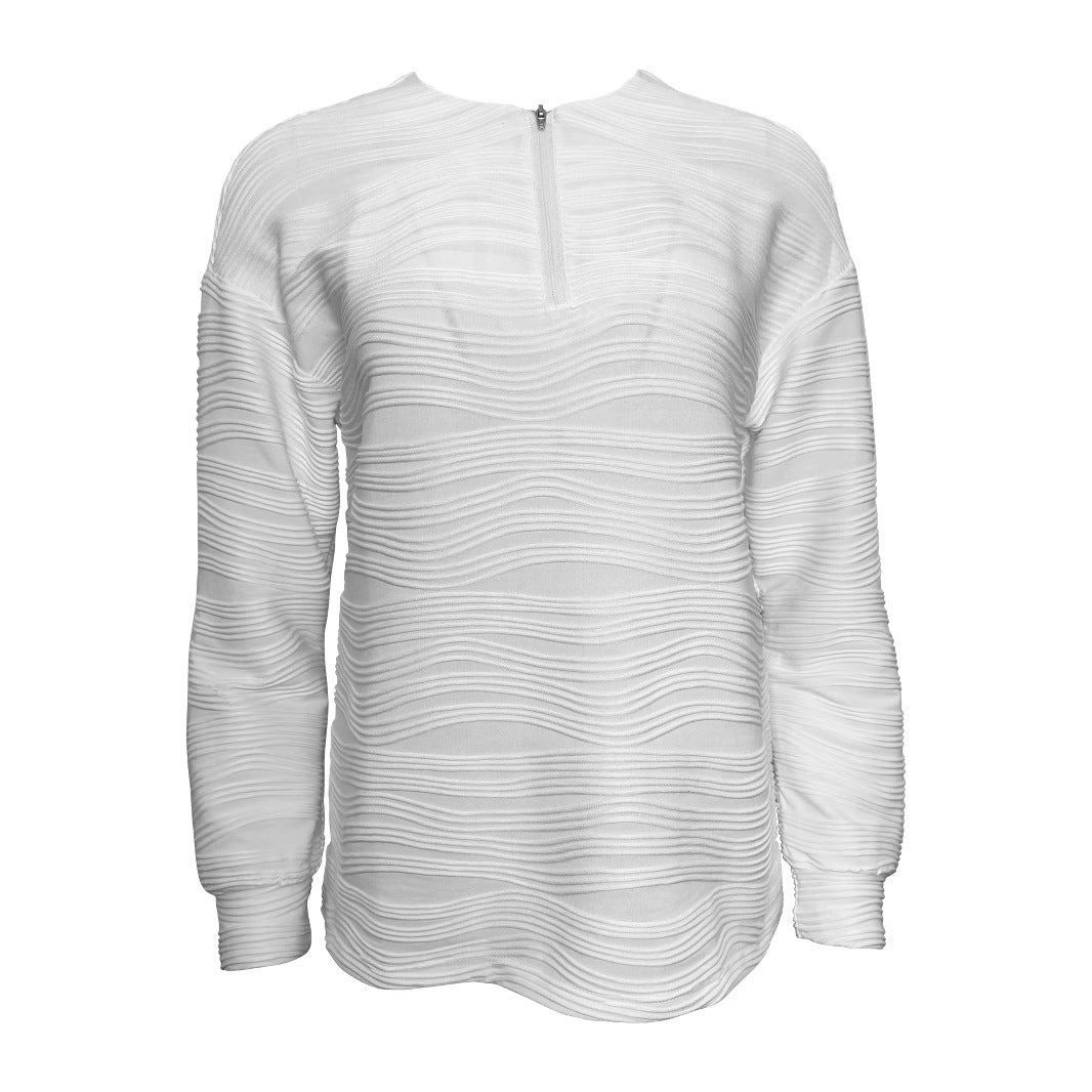 Ladies Modern Sweatshirt with Half Zipper and Textured Design Amarae