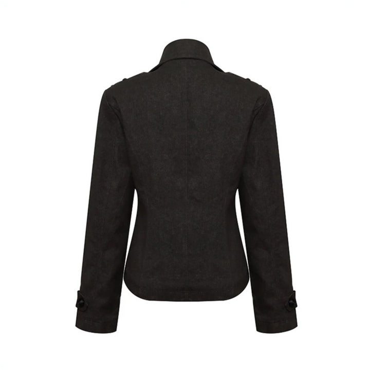 Women Short Double-Breasted Peacoat with Stand Collar and Waist Amarae