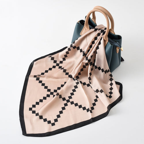 Ladies Silk Scarf with Modern Graphic Design and Luxurious Shine Amarae