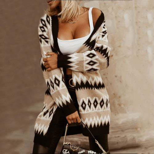 Women knitted cardigan with long sleeves and geometric pattern Amarae