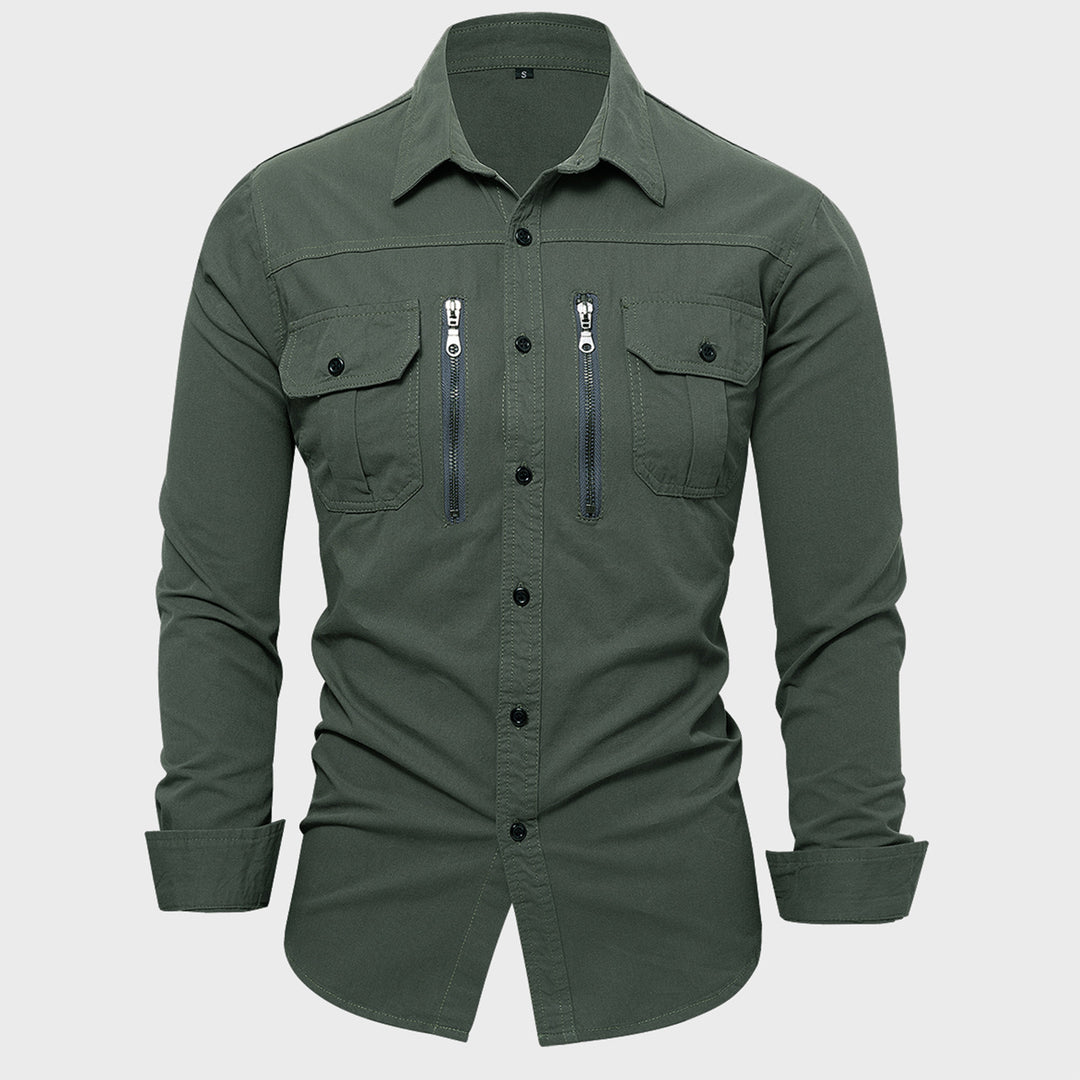 Men's cotton shirt with zip closure and chest pockets Lune London