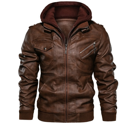 Casual synthetic leather jacket for men with removable hoodie Amarae