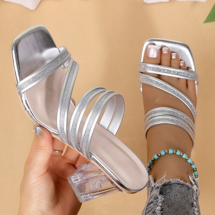 Elegant block heel sandals for women with sparkling straps Lune London