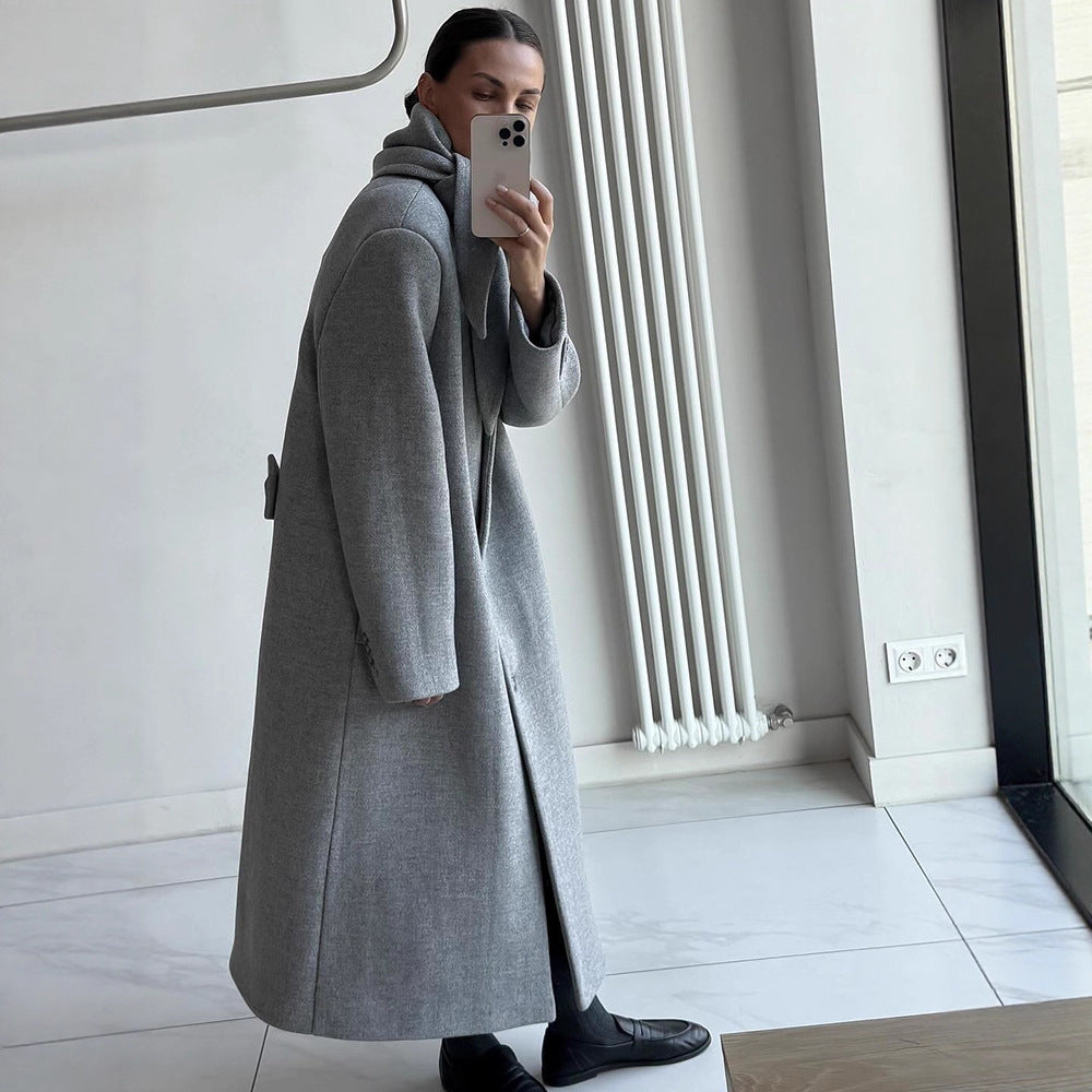Women's Mid-length Wool Blend Coat with Integrated Loop Scarf Amarae
