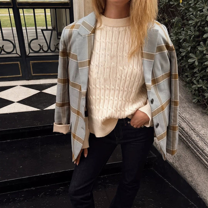 Women Oversize Check Blazer in Glencheck with boxy silhouette and falling lapels Amarae
