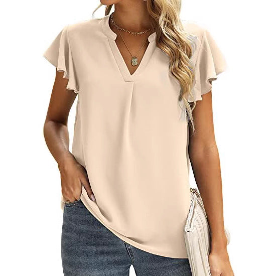 Ladies' blouse with gathered details and V-neck Lune London