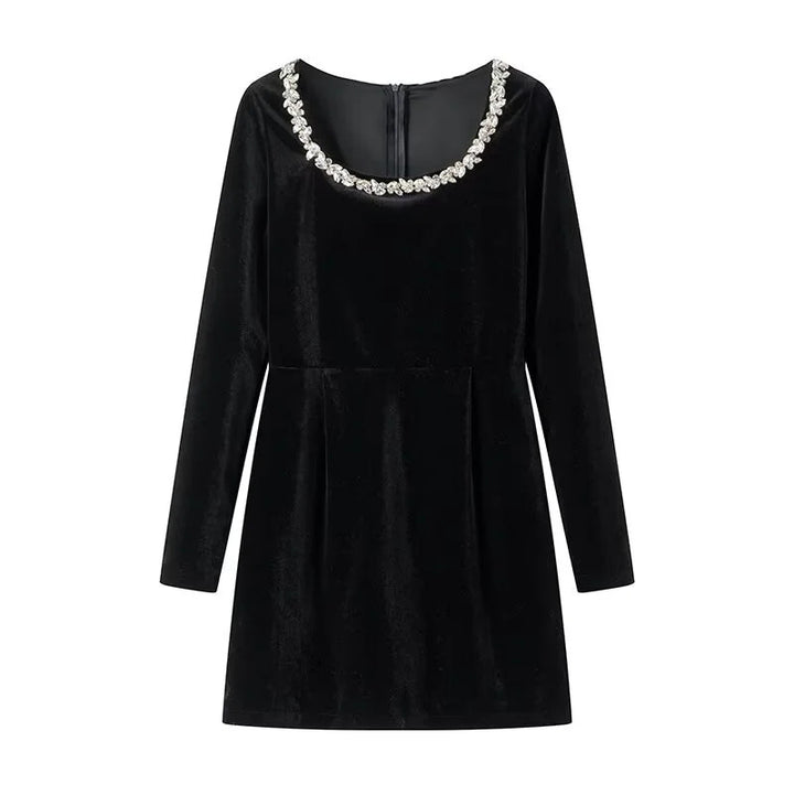 Elegantly cut long-sleeve dress for women with adorned neckline Lune London