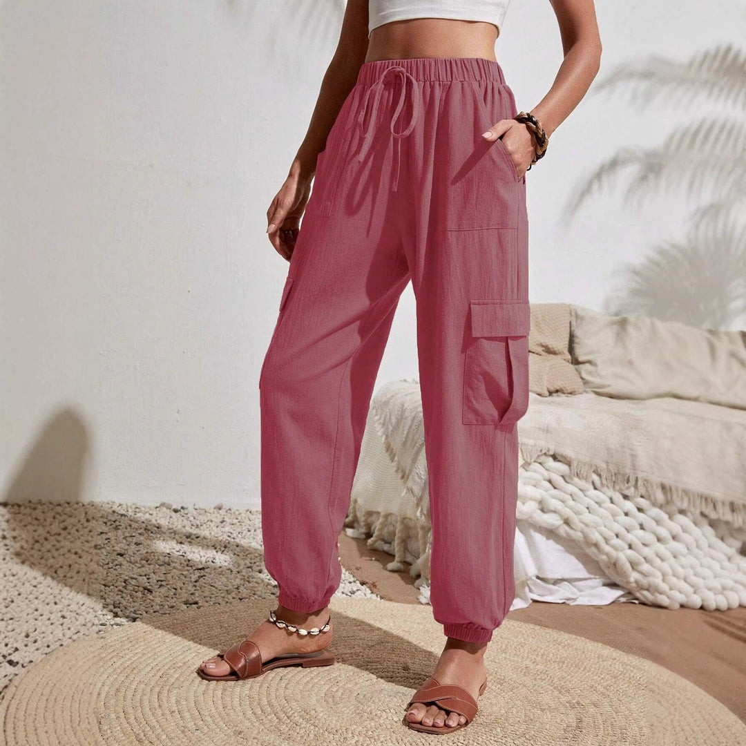 Women's Lightweight Cargo Jogging Pants with Drawstring, Elastic Waistband and Elastic Cuffs Amarae