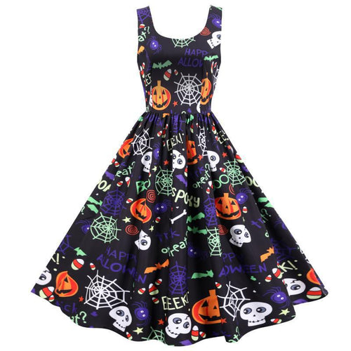 Robe évasée pour femme avec motifs d'Halloween et silhouette élégante en A