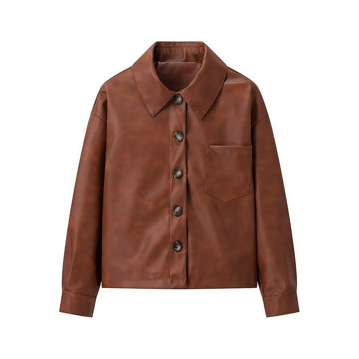 Veste en cuir synthétique pour femmes avec boutons contrastés et poche poitrine Chic & Stil