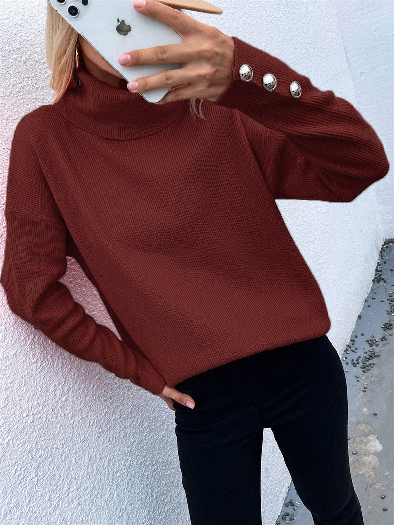 Women’s turtleneck sweater with a textured design and button details Lune London
