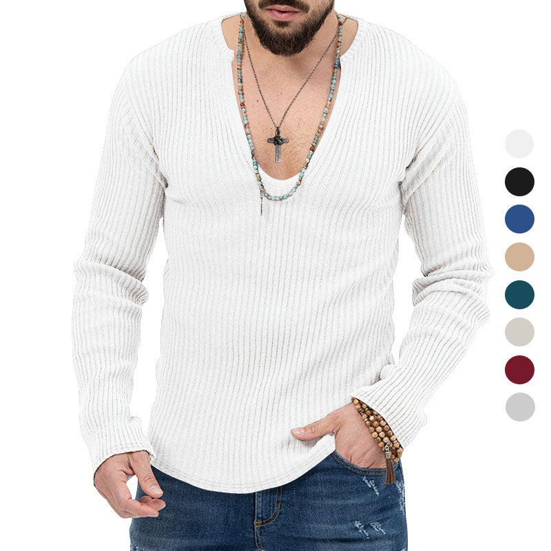 Men's fashionable V-neck sweater with structured ribbed design Lune London