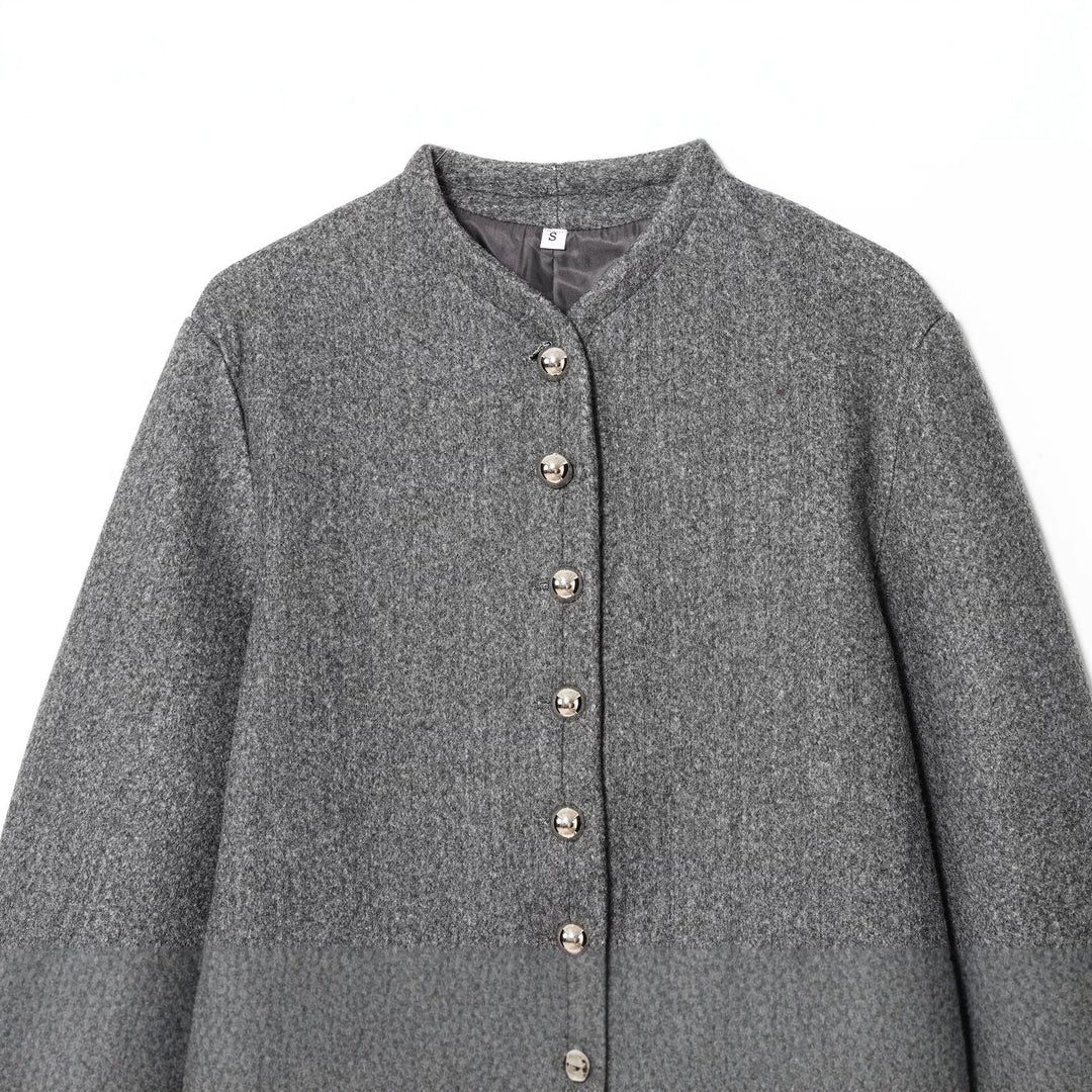 Women’s short jacket made of wool blend with round neck and decorative button placket Amarae