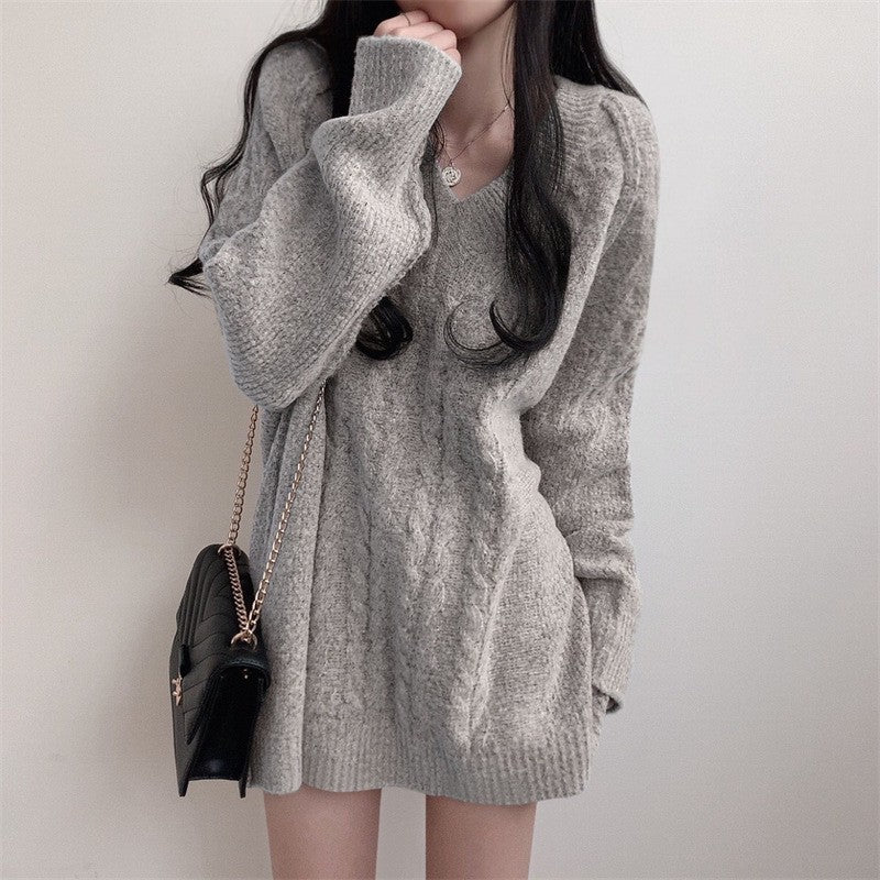 Pull en tricot surdimensionné pour femmes avec motif en croix et décolleté en V Chic & Stil