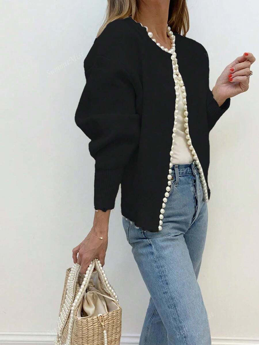 Cardigan pour femmes avec accents en perles et coupe décontractée Chic & Stil