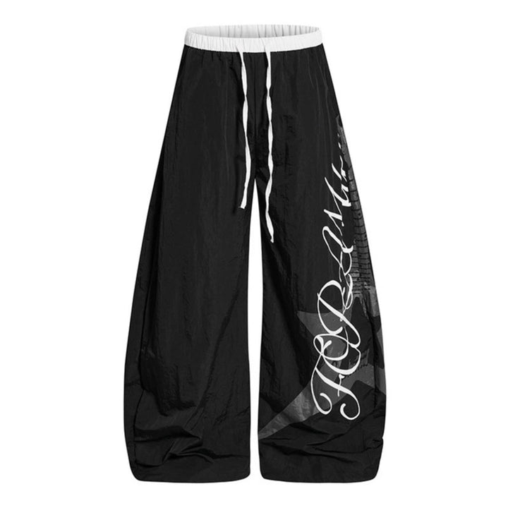 Women's Wide Palazzo Trousers with Drawstring Waist and Large Statement Print Amarae