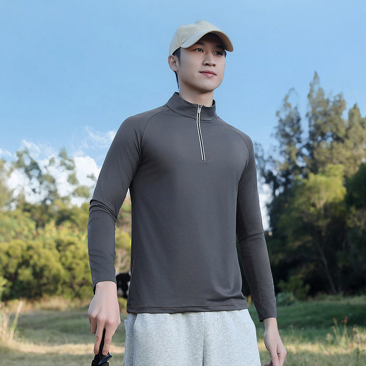 Men's breathable long-sleeve sports shirt with UV protection and zipper collar Amarae