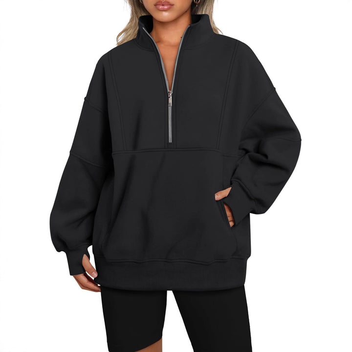 Sporty hoodie top for women with high collar and zip Lune London