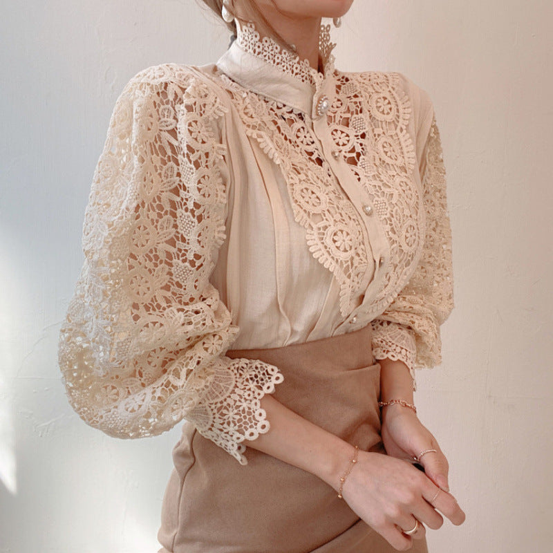 Femme blouse en dentelle élégante avec col montant Chic & Stil