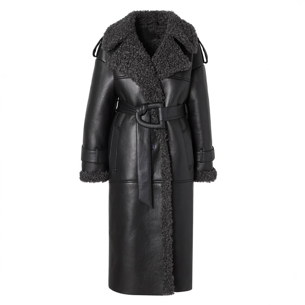 Oversized faux leather coat for women with textured inner lining Amarae