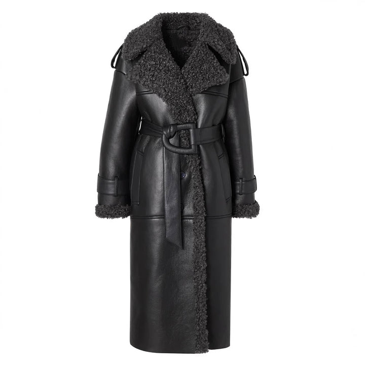 Oversized faux leather coat for women with textured inner lining Amarae