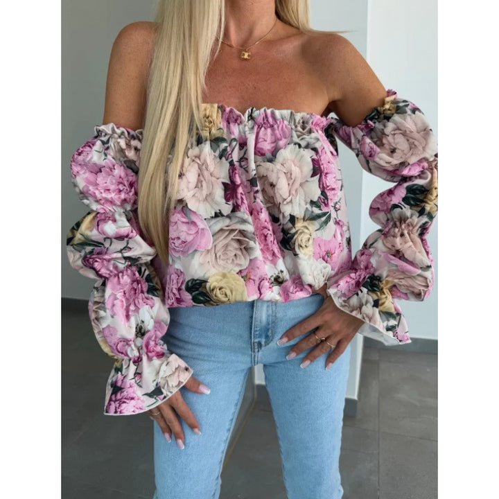 Women Off-Shoulder Ruffle Flowers Blouse Lune London
