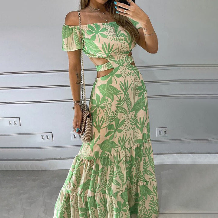 Robe maxi femme à épaules dénudées avec détails découpés et volants Chic & Stil