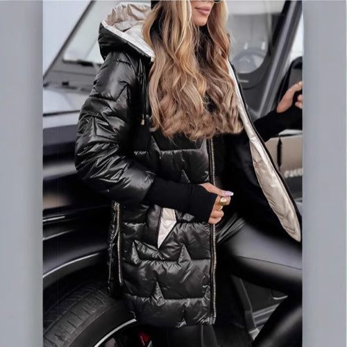 Modern and warm quilted jacket for women with hood Amarae