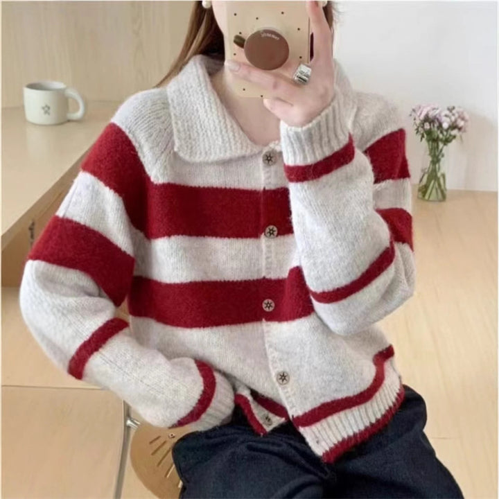 Cardigan féminin à rayures larges et col féminin Chic & Stil