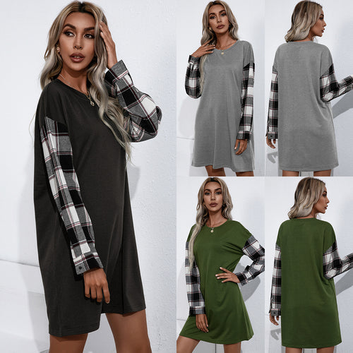 Casual sweat dress for women with plaid sleeves Amarae