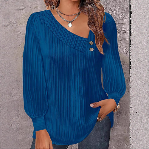 Ladies Elegant and Casual Top with Asymmetric Neckline and Button Details Amarae